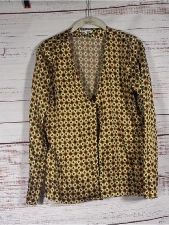 Reformation Tops - Reformation Geometric Print Open-Front Blazer Jacket in Mustard and Brown